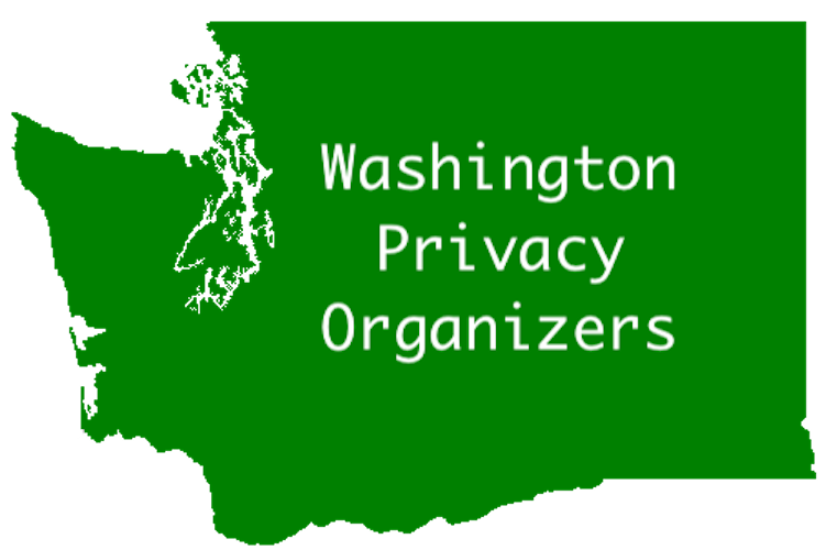 An outline of the state of Washington, in green, with the words Washington Privacy Organizers